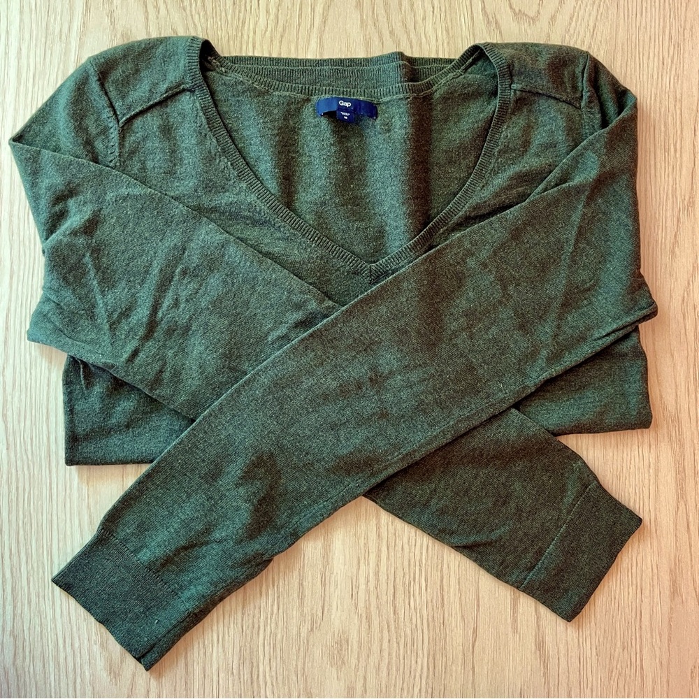 Gap Wool & Cotton Blend V-Neck Green Sweater Women’s Medium